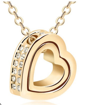 Crystal-Studded Hollow Heart Pendant Necklace - Aeva Luxe