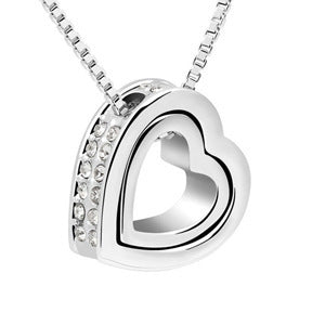 Crystal-Studded Hollow Heart Pendant Necklace - Aeva Luxe