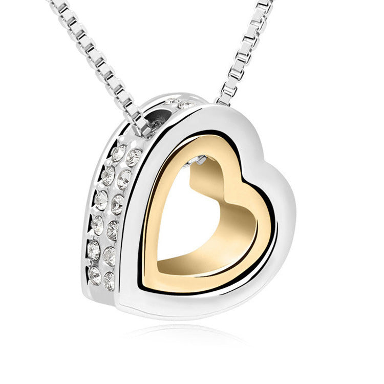 Crystal-Studded Hollow Heart Pendant Necklace - Aeva Luxe
