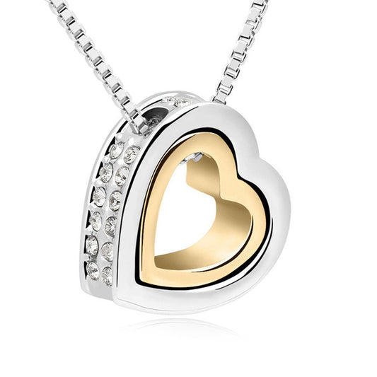 Crystal-Studded Hollow Heart Pendant Necklace - Aeva Luxe 